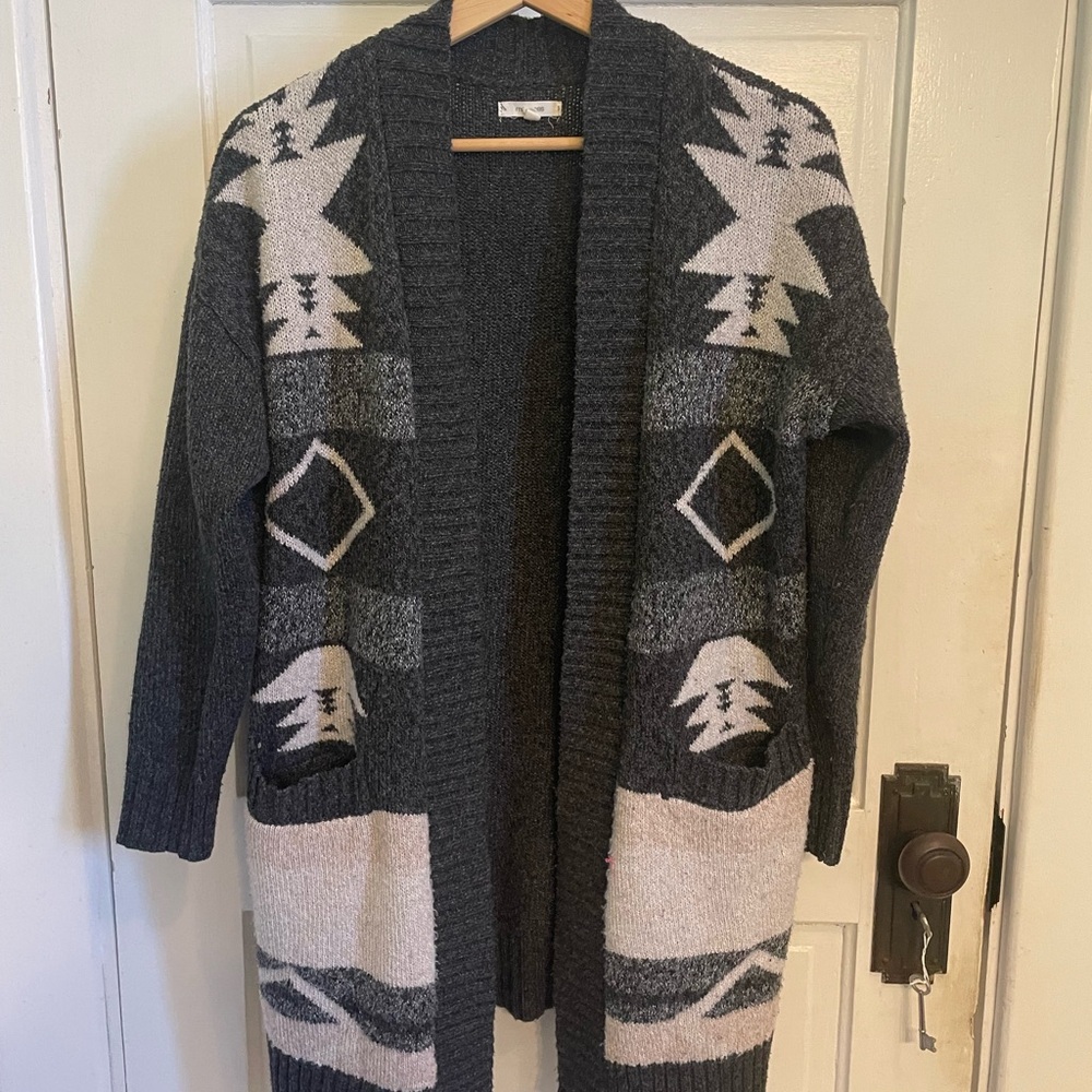 Maurices Charcoal and Cream Patterned Cardigan